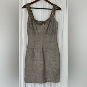 Metallic Dress with Beaded Neckline